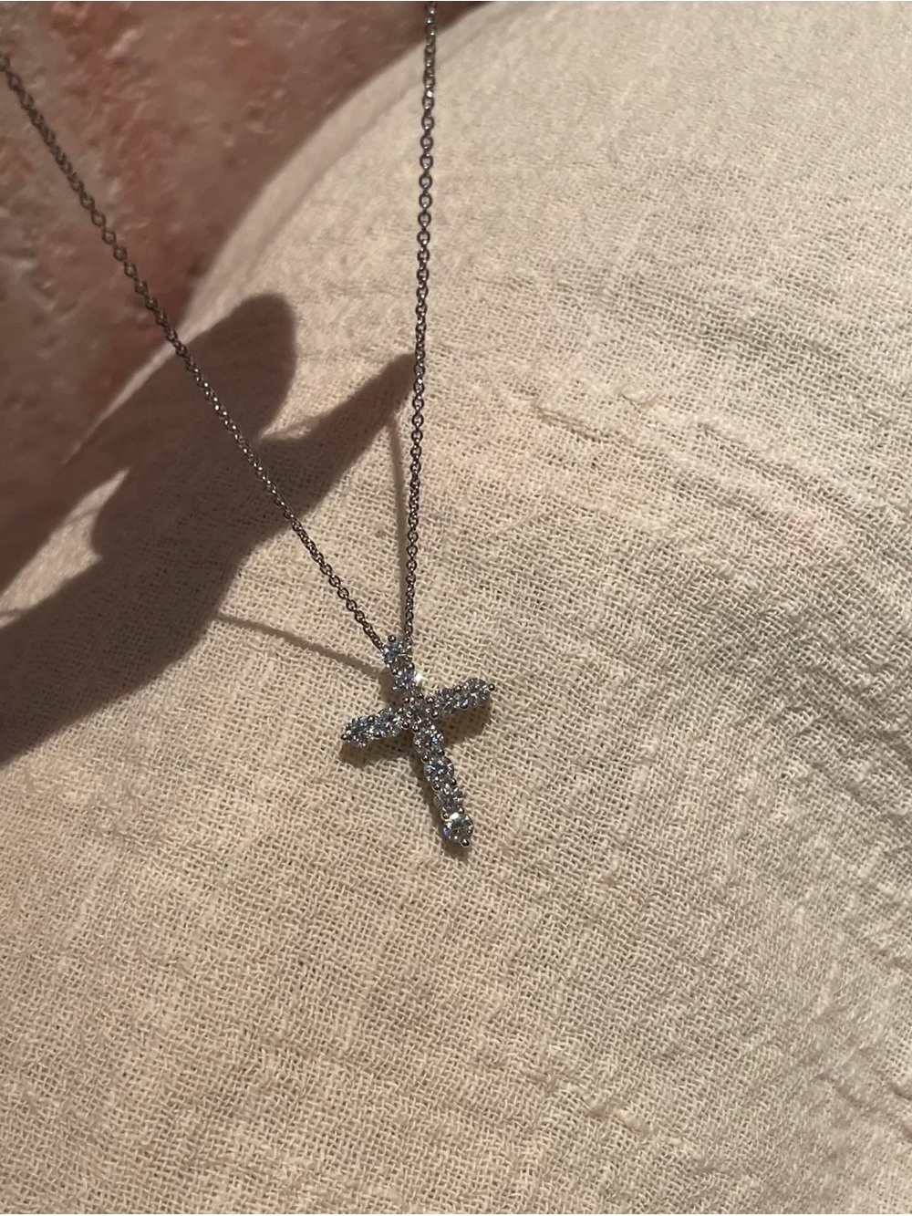 Sparkling Crystal Cross Necklace - Silver Tone